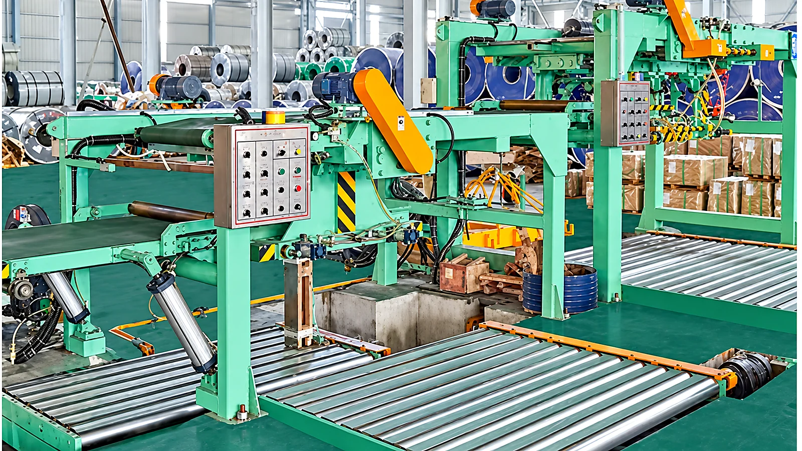 Apilado automático y transportador de rodillos de la línea de corte transversal con cizalla rotativa 850 mm