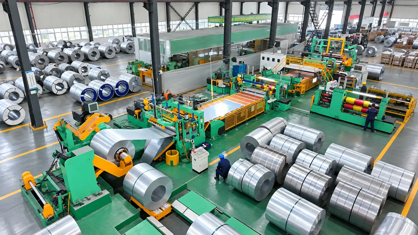 Línea de corte longitudinal de aluminio 1650 con doble cabezal — foto real XIONGJIN